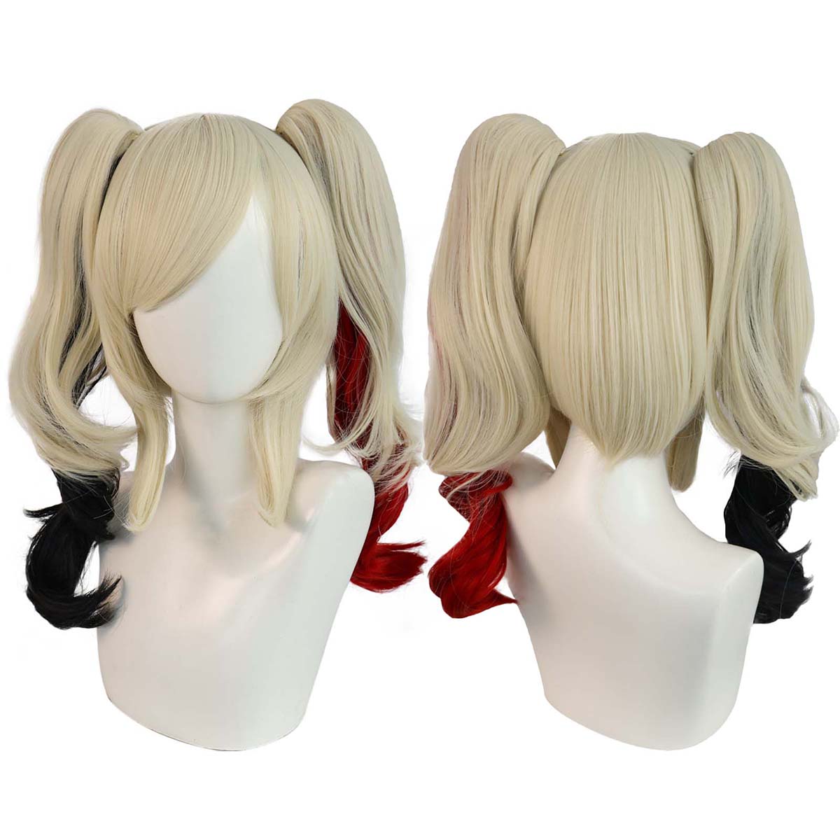 Women'S Harley Quinn Accessories - วิกคอสเพลย์ฮาร์ลีย์ ควินน์ สีบลอนด์แดงดำไล่เฉด หางม้าคู่ ทนความร้อน ทำจากผมสังเคราะห์