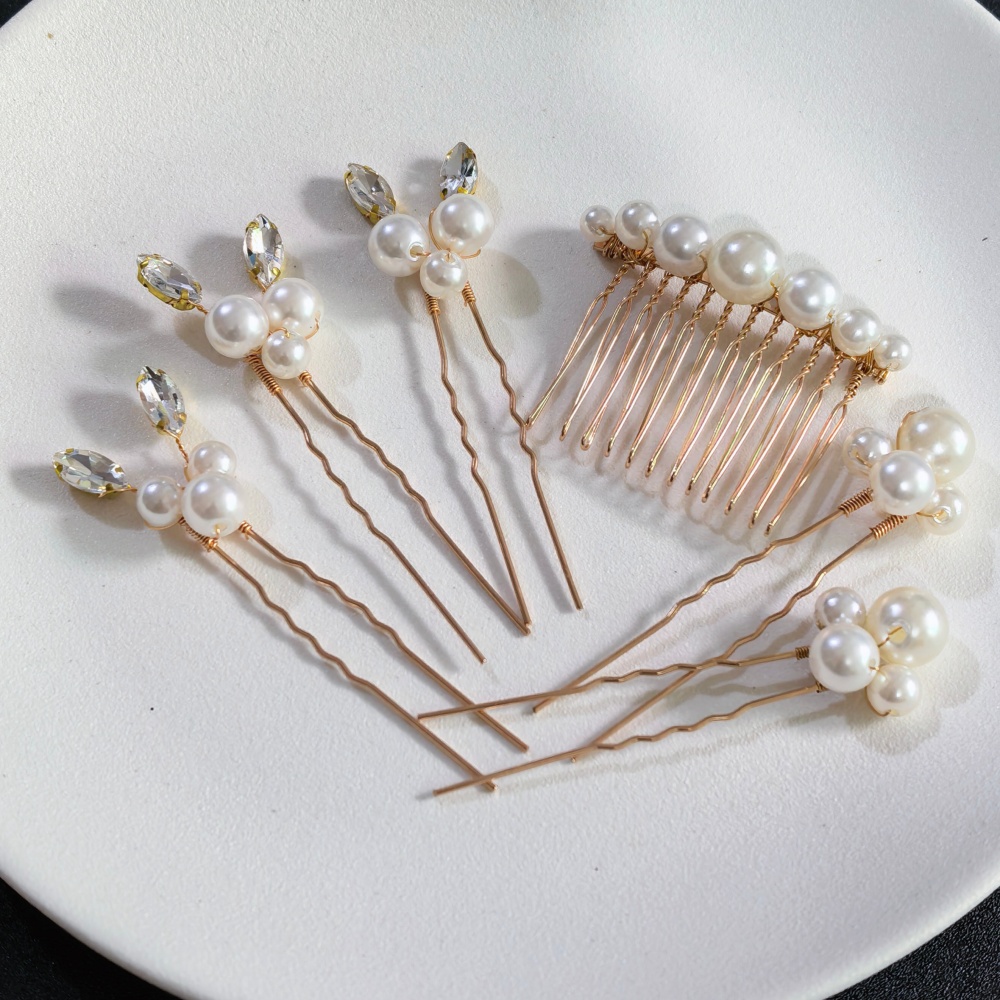 Women'S Formal Accessories - กิ๊บติดผมคริสตัลมุก ชุดหวีสำหรับเจ้าสาว เครื่องประดับผมงานแต่งงาน กิ๊บติดผมรูปตัว U ทำมือ