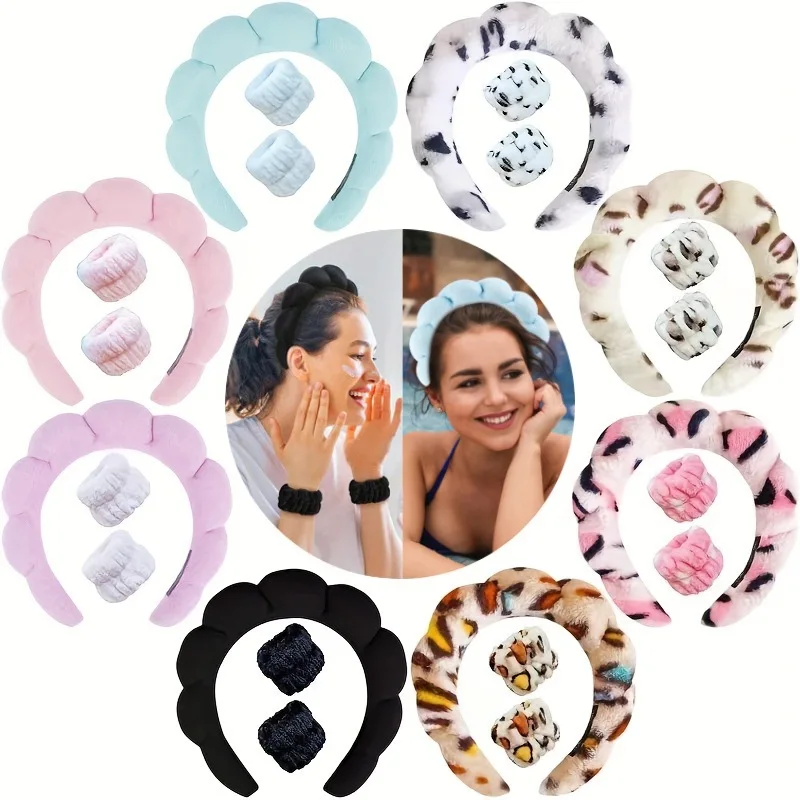 Women Accessories Combo - 3 ชิ้น/เซ็ตแต่งหน้าHeadband Puffyฟองน้ําสปาสําหรับหญิงสาวล้างหน้าSkincareโยคะFacial MaskกีฬาผมHeadband