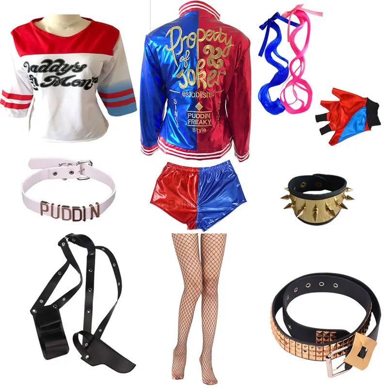 Women'S Harley Quinn Accessories - อะนิเมะคอสเพลย์ผู้หญิง Quinn เครื่องแต่งกายผู้ใหญ่ฆ่าตัวตาย Harley เย็บเสื้อ Squad