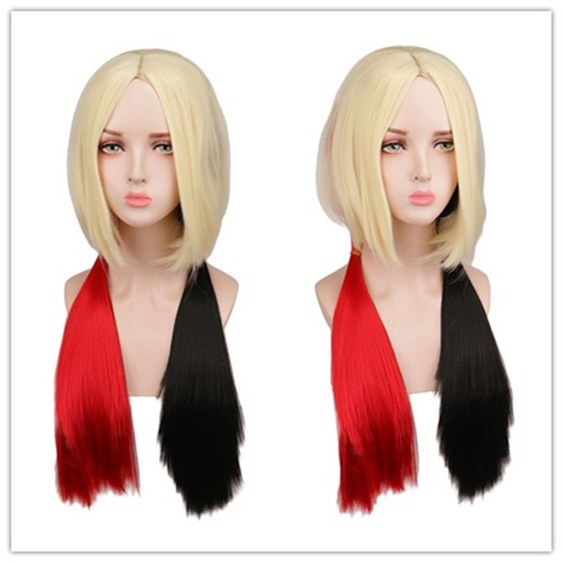 Women'S Harley Quinn Accessories - การ์ตูนทีมฆ่าตัวตาย 2 Harley Quinn วิกผมผู้หญิงผมอะนิเมะวิกผมผู้หญิงสีบลอนด์สีแดงสีดํา Clown
