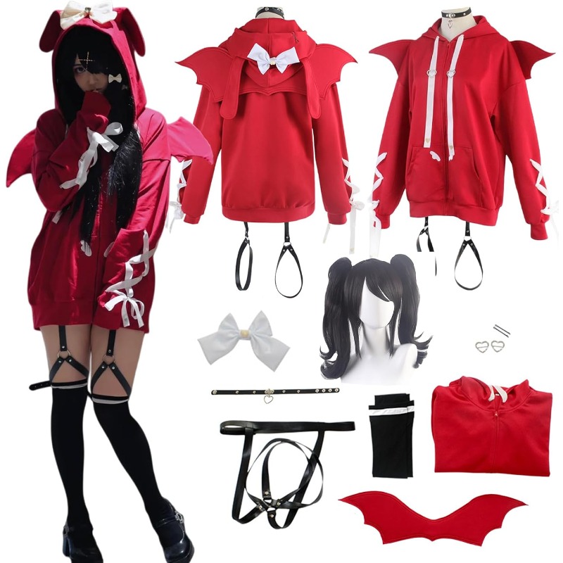 Women Accessories Products - ชุดคอสเพลย์เกมเรน อาเมะ แองเคอร์ เกิร์ลส์ เสื้อฮู้ดสีแดงมีปีกปีศาจ พร้อมอุปกรณ์ครบชุดสำหรับผู้หญิง